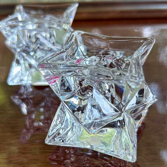 Vintage Michael C. Fina Crystal Star Candle Holders Geometric Design - Picture 3 of 12